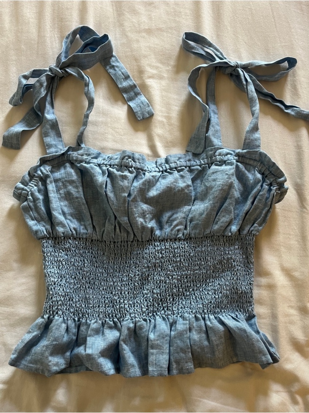NWT aritzia blue smocked tie-strap top